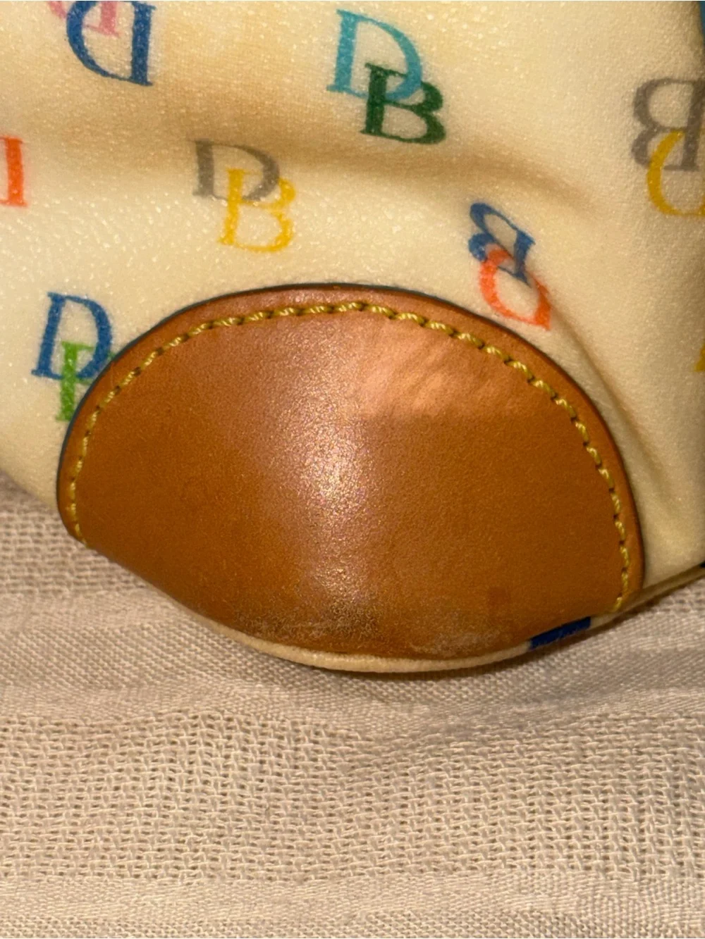 Dooney & Bourke Cream Multicolor DB Logo Satchel with Tan Trim